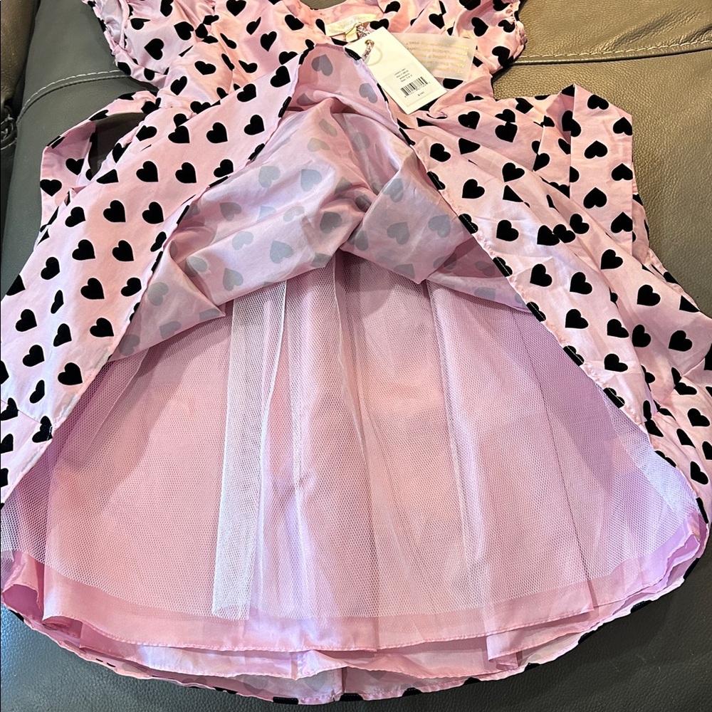 Love Shack Fancy Pink Dress with Black velvet Heart Pattern. NWT, size 5/6Y - Picture 4 of 8